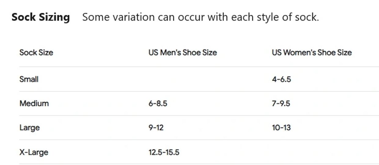 Sock Sizing